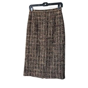 Badgley Mischka‎ Brown Tweed Midi Pencil Skirt